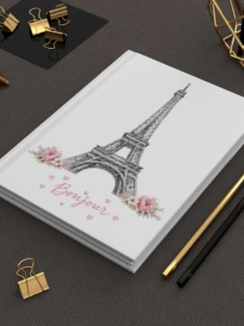 Bonjour Eiffel Tower Hardcover Lined Notebook Journal